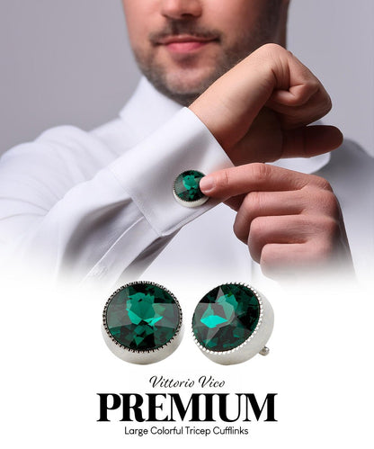 Vittorio Vico Large Colorful Tricep Colorstone Cufflinks: CL16XX Series - Emerald Green and Silver - Cufflinks - Vittorio Vico