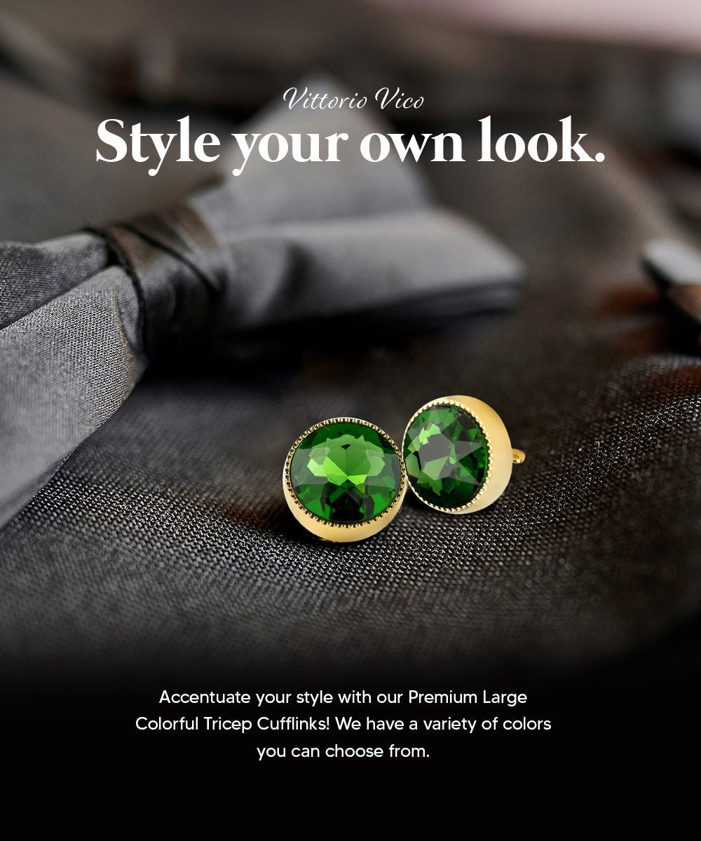 Vittorio Vico Large Colorful Tricep Colorstone Cufflinks: CL16XX Series - Green and Gold - Cufflinks - Vittorio Vico