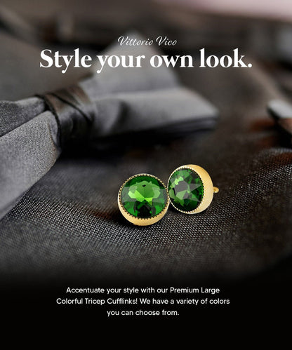 Vittorio Vico Large Colorful Tricep Colorstone Cufflinks: CL16XX Series - Green and Gold - Cufflinks - Vittorio Vico