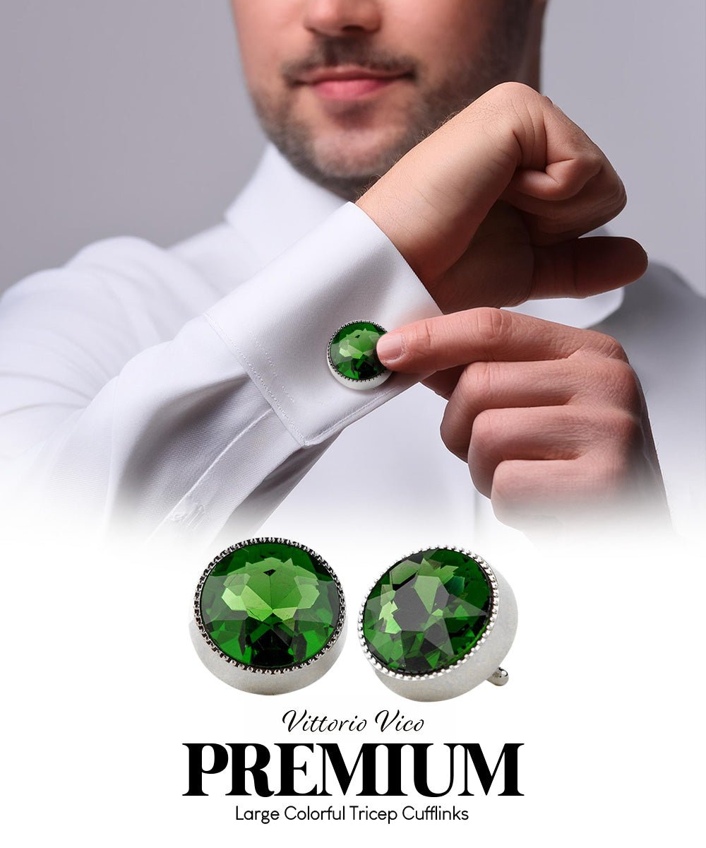 Vittorio Vico Large Colorful Tricep Colorstone Cufflinks: CL16XX Series - Green and Silver - Cufflinks - Vittorio Vico