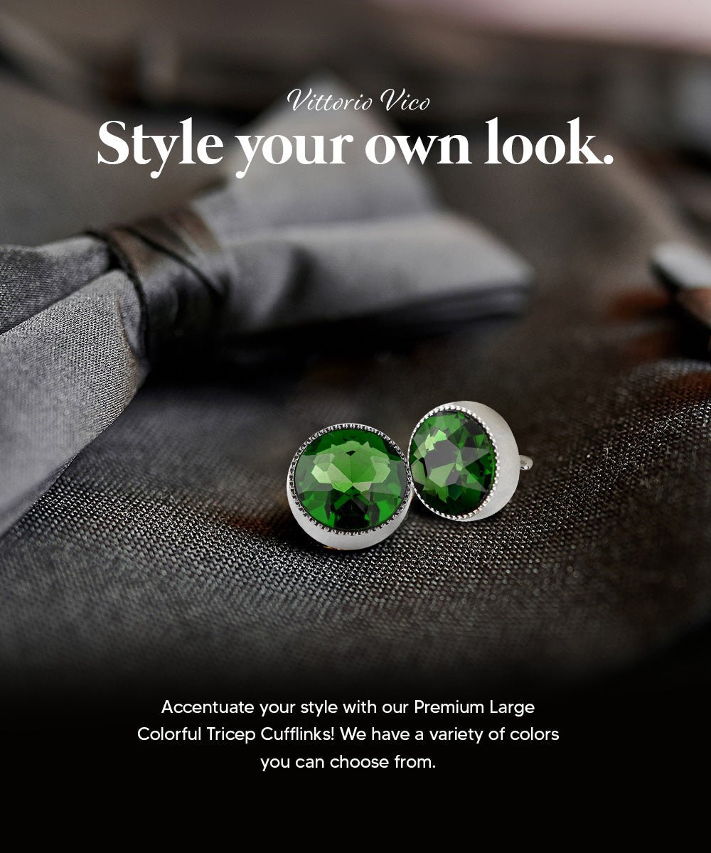 Vittorio Vico Large Colorful Tricep Colorstone Cufflinks: CL16XX Series - Green and Silver - Cufflinks - Vittorio Vico