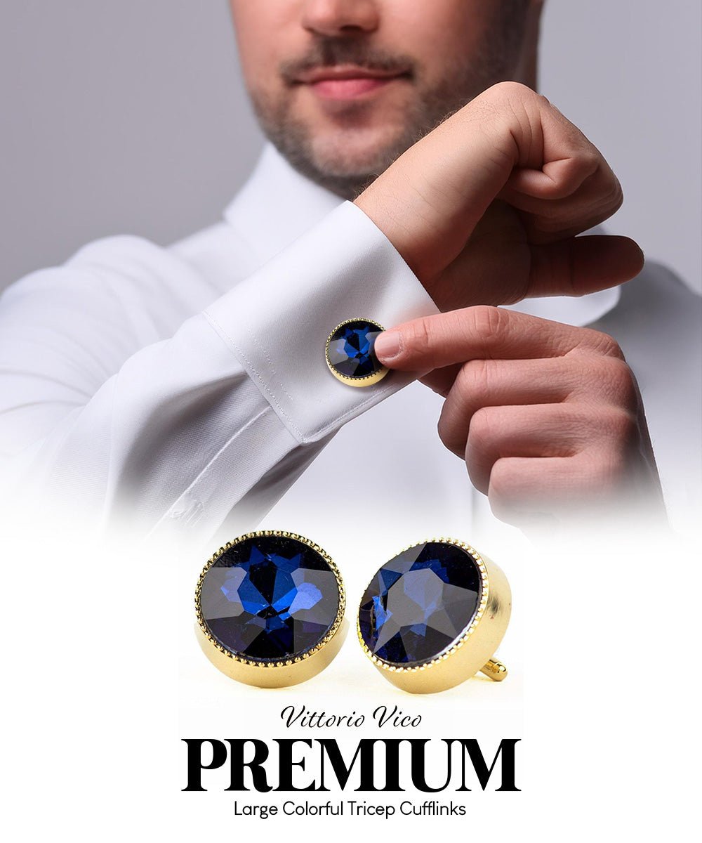 Vittorio Vico Large Colorful Tricep Colorstone Cufflinks: CL16XX Series - Navy Blue and Gold - Cufflinks - Vittorio Vico