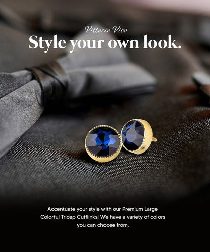 Vittorio Vico Large Colorful Tricep Colorstone Cufflinks: CL16XX Series - Navy Blue and Gold - Cufflinks - Vittorio Vico
