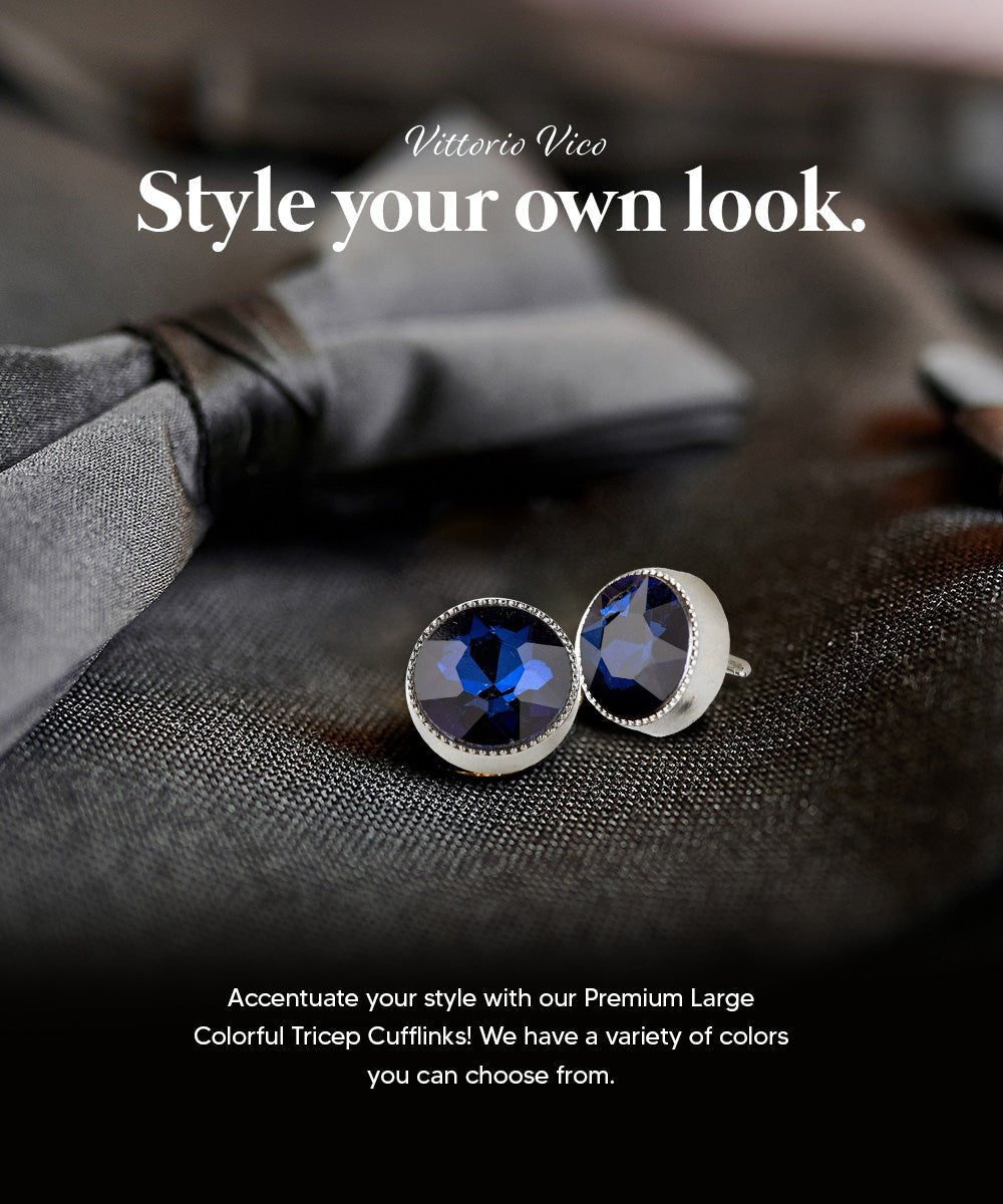 Vittorio Vico Large Colorful Tricep Colorstone Cufflinks: CL16XX Series - Navy Blue and Silver - Cufflinks - Vittorio Vico