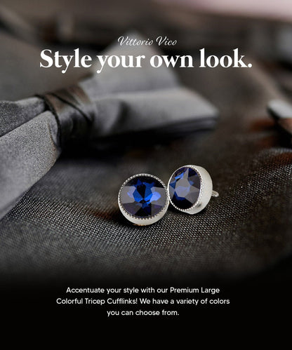 Vittorio Vico Large Colorful Tricep Colorstone Cufflinks: CL16XX Series - Navy Blue and Silver - Cufflinks - Vittorio Vico