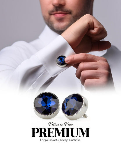 Vittorio Vico Large Colorful Tricep Colorstone Cufflinks: CL16XX Series - Navy Blue and Silver - Cufflinks - Vittorio Vico