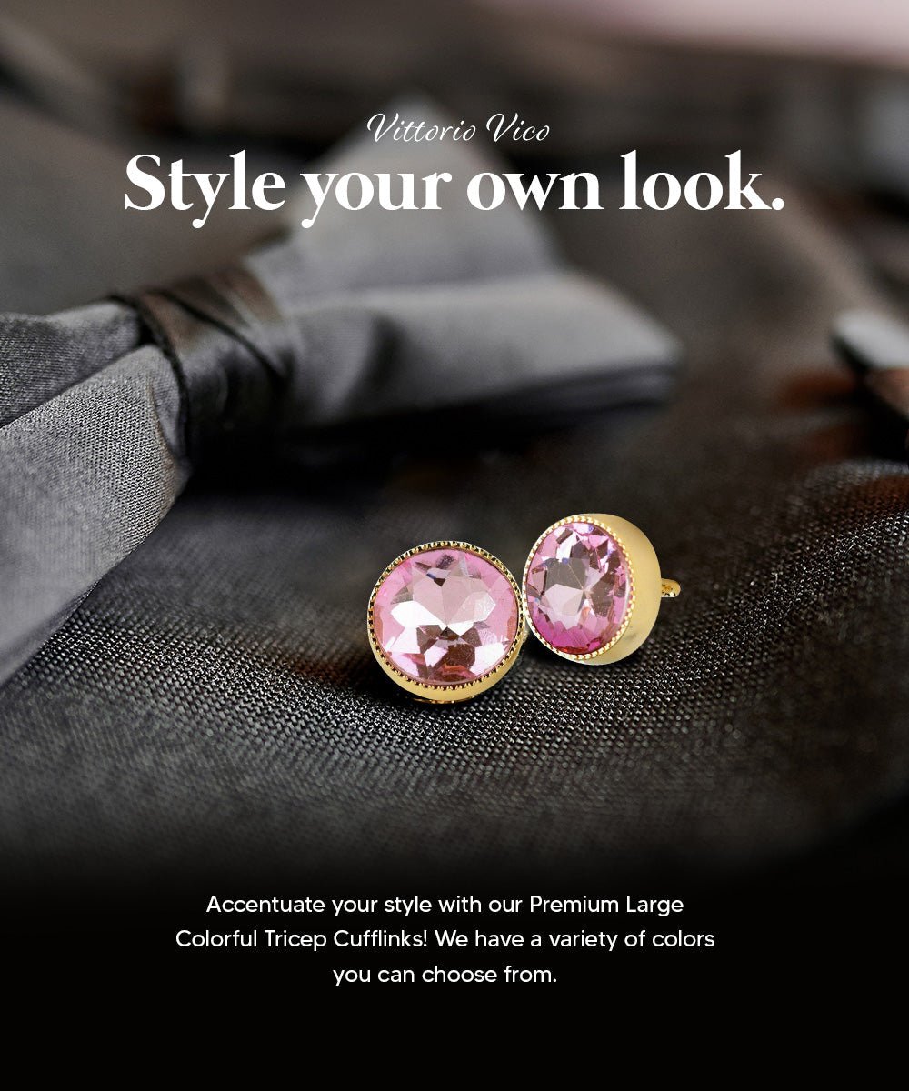Vittorio Vico Large Colorful Tricep Colorstone Cufflinks: CL16XX Series - Pink and Gold - Cufflinks - Vittorio Vico