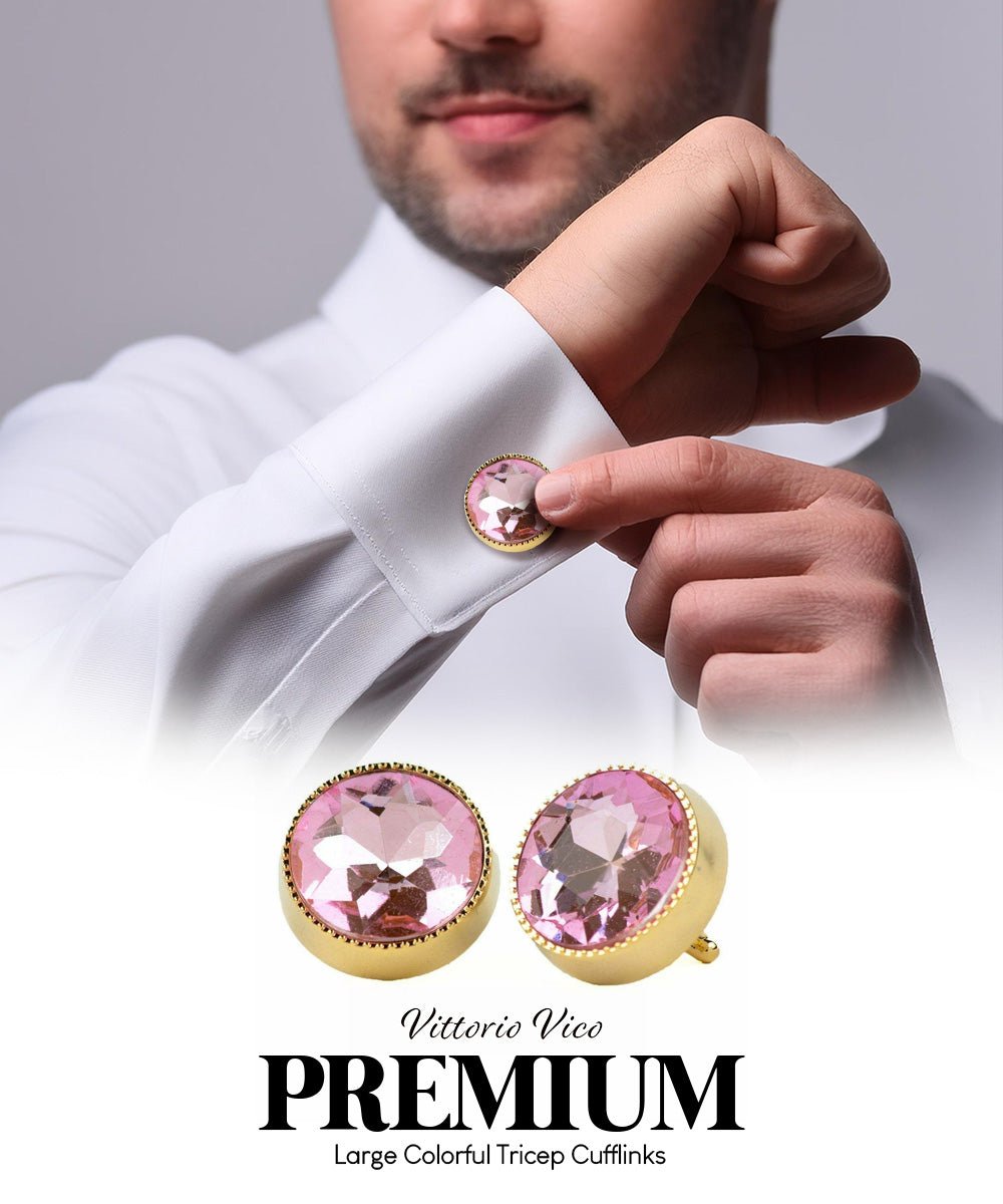 Vittorio Vico Large Colorful Tricep Colorstone Cufflinks: CL16XX Series - Pink and Gold - Cufflinks - Vittorio Vico