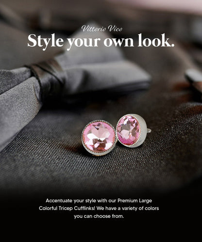 Vittorio Vico Large Colorful Tricep Colorstone Cufflinks: CL16XX Series - Pink and Silver - Cufflinks - Vittorio Vico