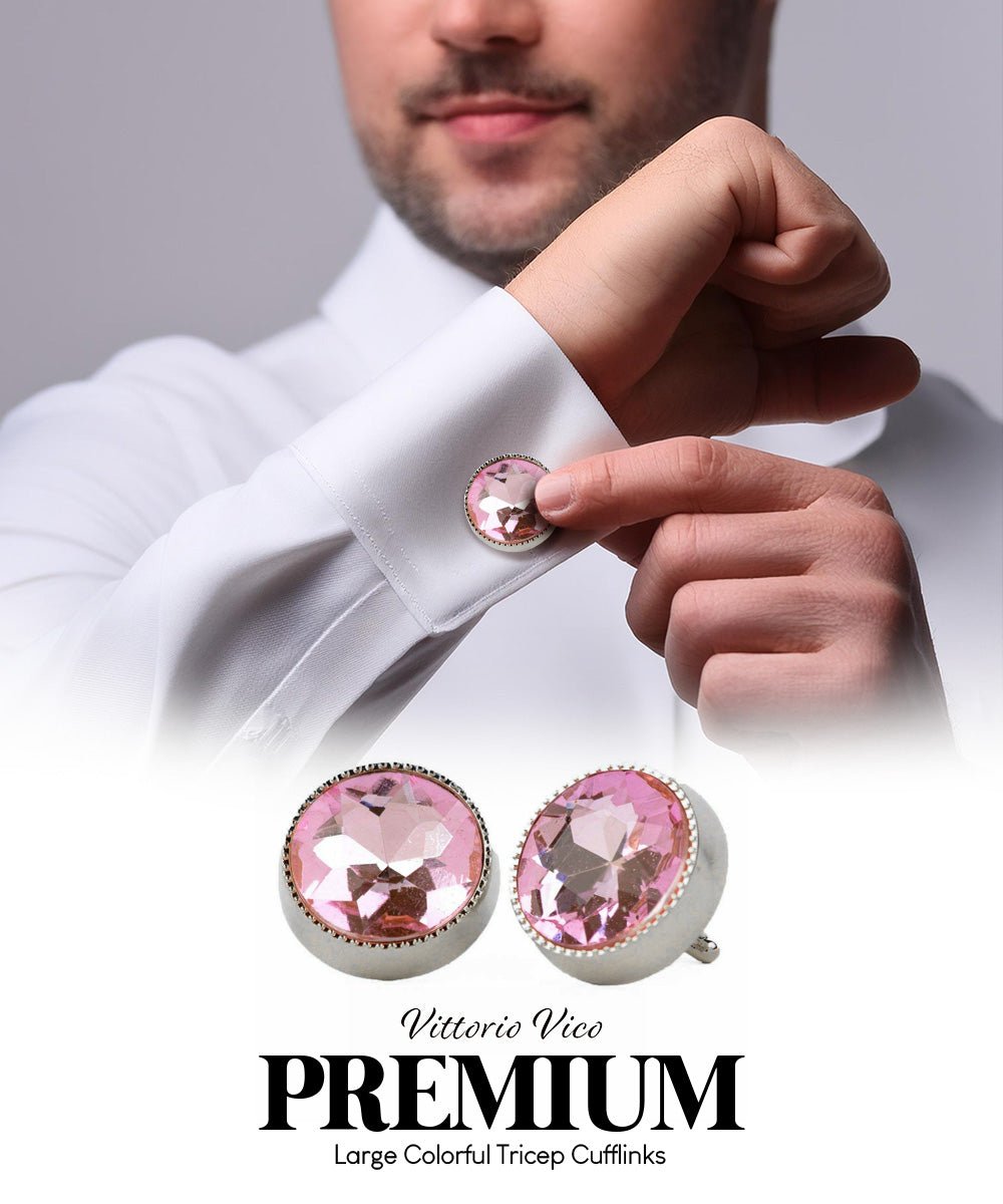 Vittorio Vico Large Colorful Tricep Colorstone Cufflinks: CL16XX Series - Pink and Silver - Cufflinks - Vittorio Vico