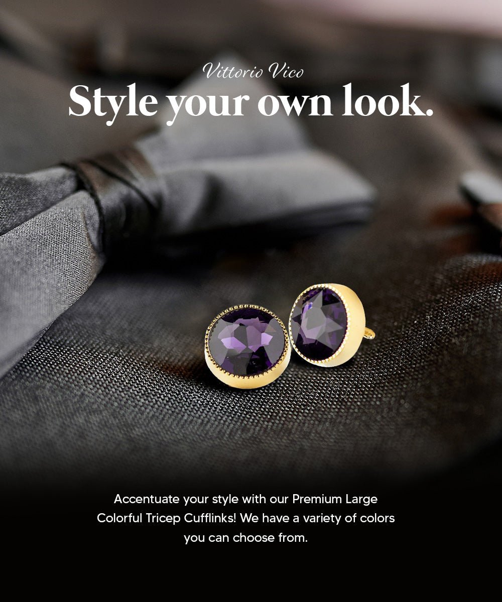 Vittorio Vico Large Colorful Tricep Colorstone Cufflinks: CL16XX Series - Purple and Gold - Cufflinks - Vittorio Vico