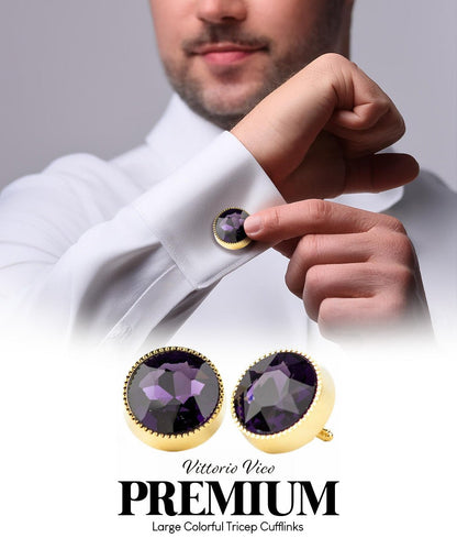 Vittorio Vico Large Colorful Tricep Colorstone Cufflinks: CL16XX Series - Purple and Gold - Cufflinks - Vittorio Vico