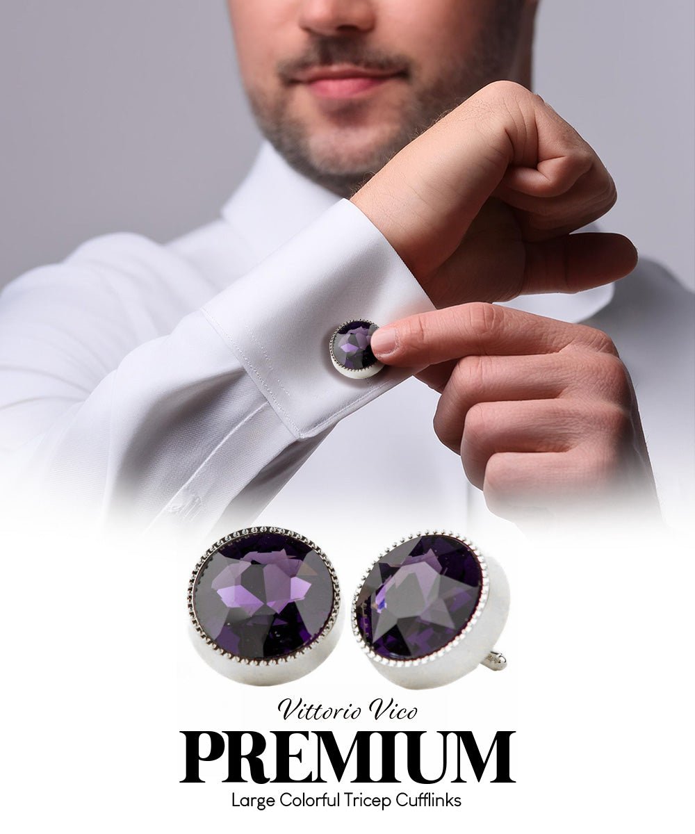 Vittorio Vico Large Colorful Tricep Colorstone Cufflinks: CL16XX Series - Purple and Silver - Cufflinks - Vittorio Vico