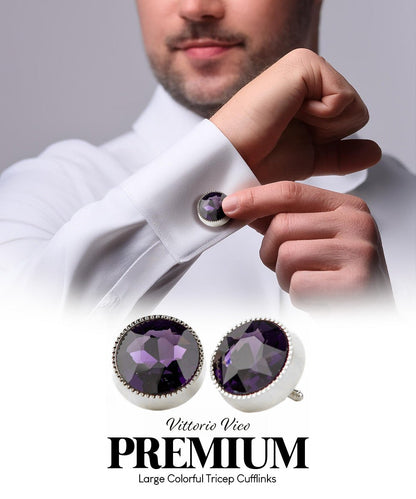 Vittorio Vico Large Colorful Tricep Colorstone Cufflinks: CL16XX Series - Purple and Silver - Cufflinks - Vittorio Vico