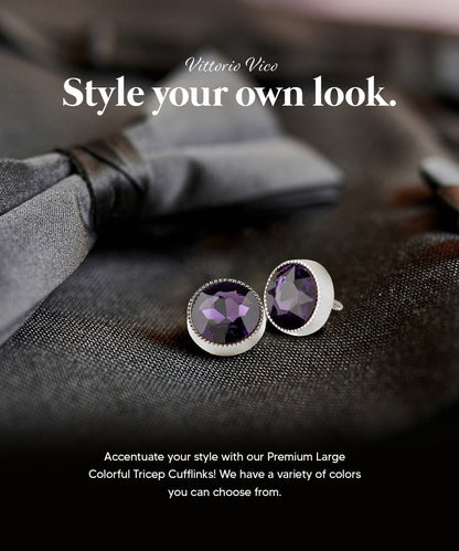 Vittorio Vico Large Colorful Tricep Colorstone Cufflinks: CL16XX Series - Purple and Silver - Cufflinks - Vittorio Vico