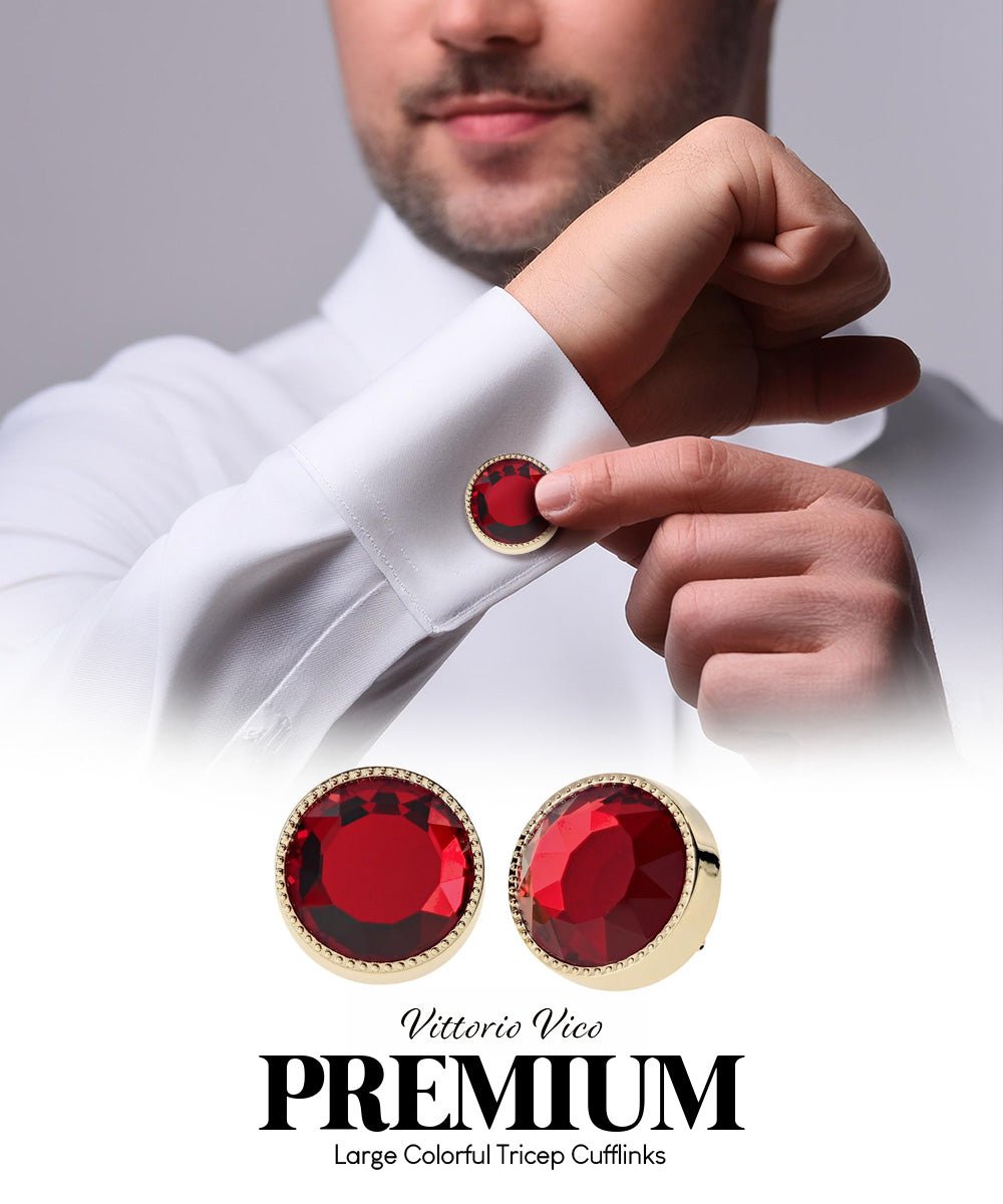 Vittorio Vico Large Colorful Tricep Colorstone Cufflinks: CL16XX Series - Red and Gold - Cufflinks - Vittorio Vico