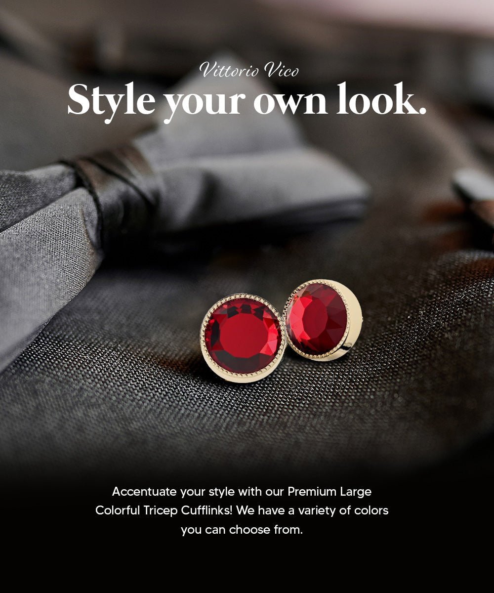 Vittorio Vico Large Colorful Tricep Colorstone Cufflinks: CL16XX Series - Red and Gold - Cufflinks - Vittorio Vico