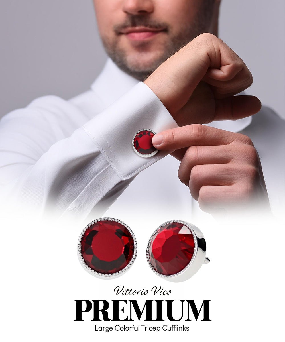Vittorio Vico Large Colorful Tricep Colorstone Cufflinks: CL16XX Series - Red and Silver - Cufflinks - Vittorio Vico