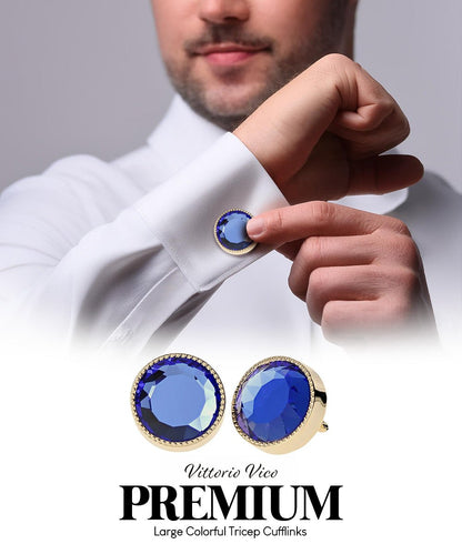 Vittorio Vico Large Colorful Tricep Colorstone Cufflinks: CL16XX Series - Royal Blue and Gold - Cufflinks - Vittorio Vico