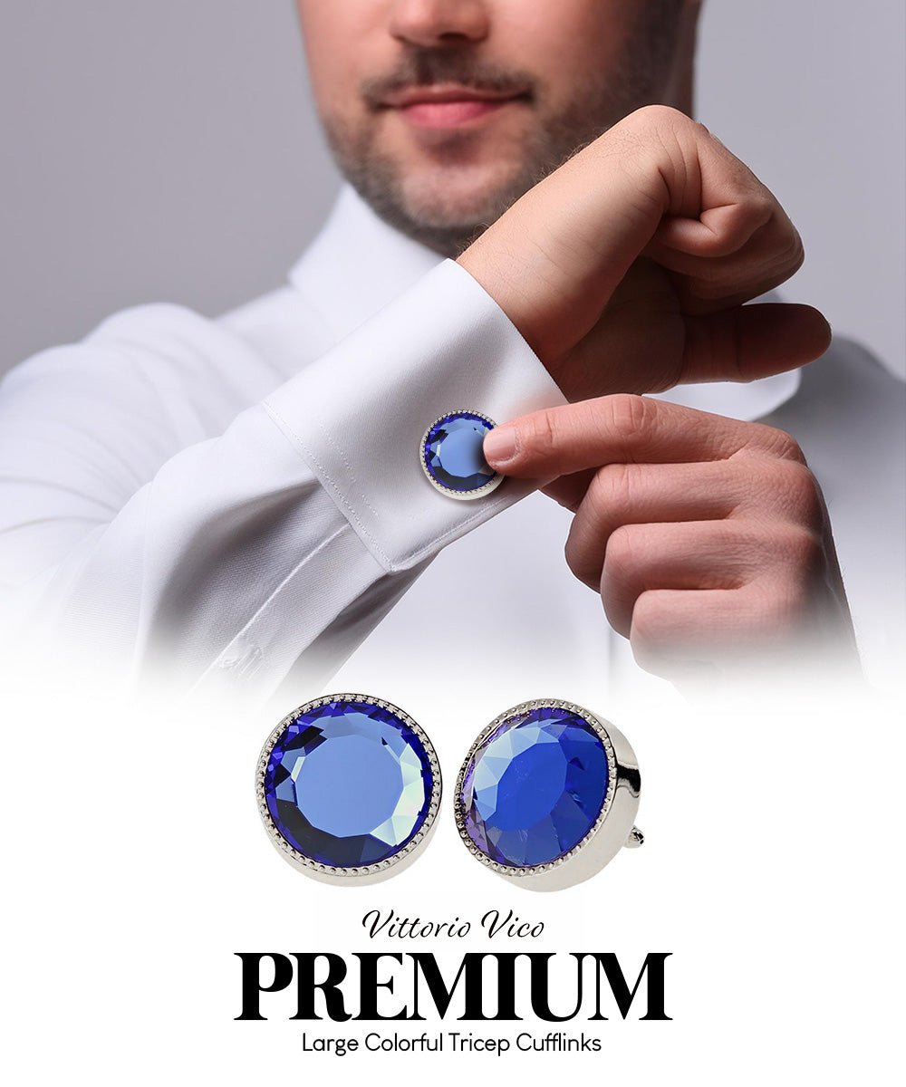 Vittorio Vico Large Colorful Tricep Colorstone Cufflinks: CL16XX Series - Royal Blue and Silver - Cufflinks - Vittorio Vico