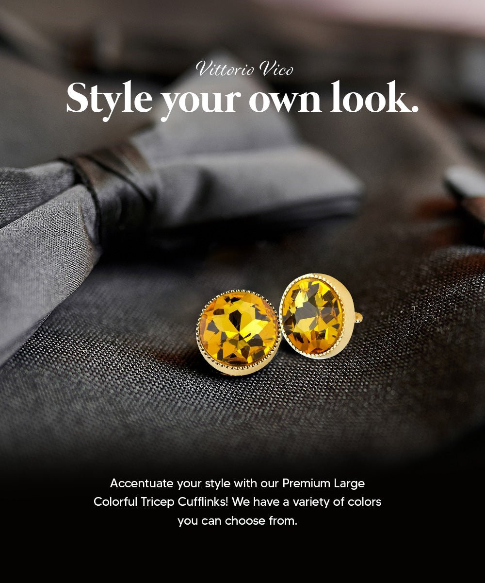 Vittorio Vico Large Colorful Tricep Colorstone Cufflinks: CL16XX Series - Yellow and Gold - Cufflinks - Vittorio Vico