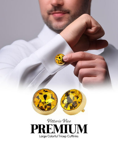 Vittorio Vico Large Colorful Tricep Colorstone Cufflinks: CL16XX Series - Yellow and Gold - Cufflinks - Vittorio Vico