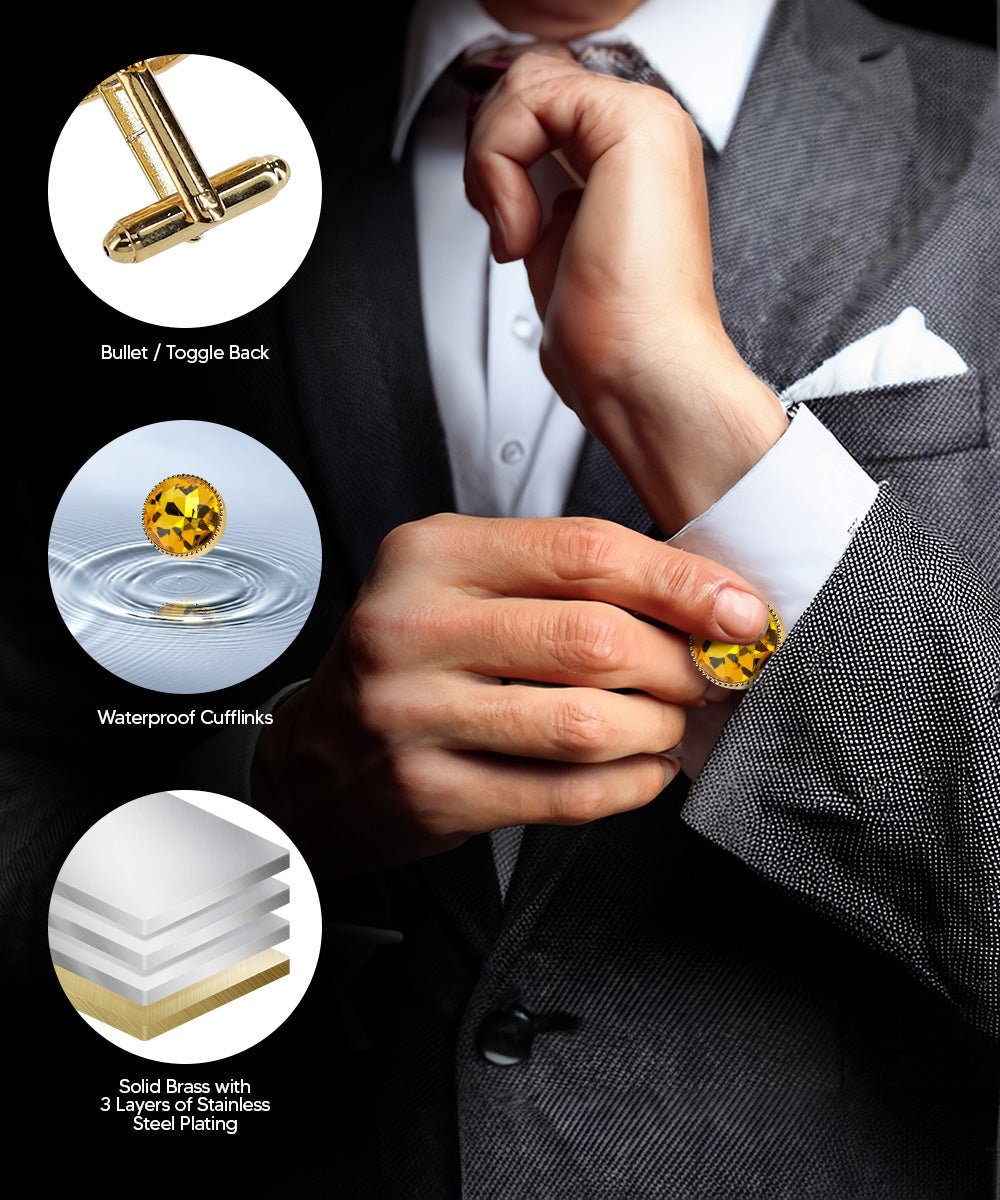 Vittorio Vico Large Colorful Tricep Colorstone Cufflinks: CL16XX Series - Yellow and Gold - Cufflinks - Vittorio Vico