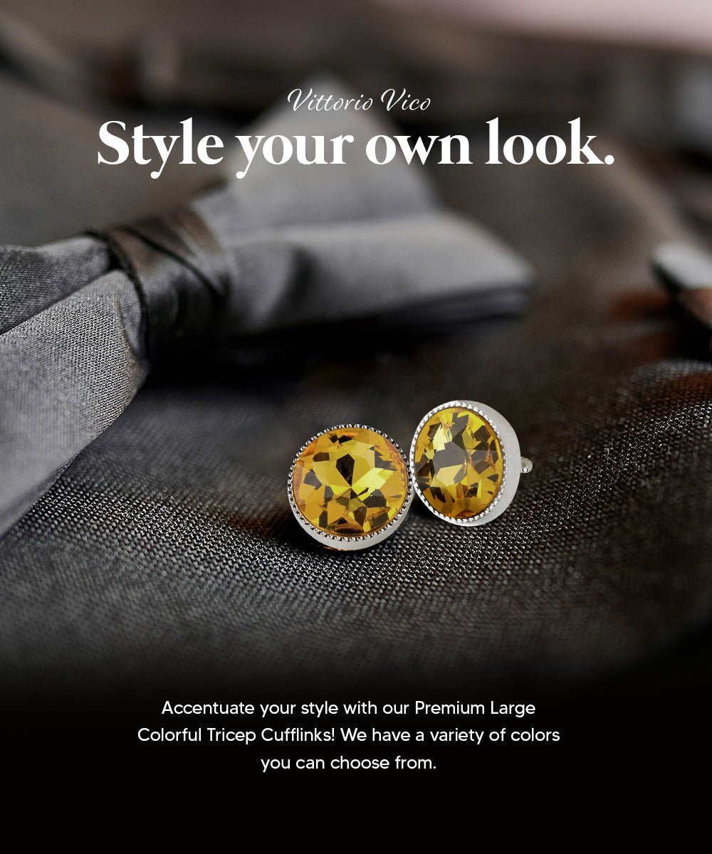 Vittorio Vico Large Colorful Tricep Colorstone Cufflinks: CL16XX Series - Yellow and Silver - Cufflinks - Vittorio Vico