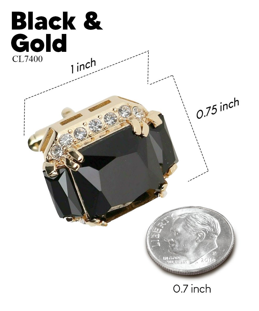 Vittorio Vico Large Rectangular Diamond Flanked Colorstone Crystal Cufflinks: CL 74XX Series - Black and Gold - Cufflinks - Vittorio Vico