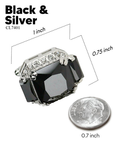 Vittorio Vico Large Rectangular Diamond Flanked Colorstone Crystal Cufflinks: CL 74XX Series - Black and Silver - Cufflinks - Vittorio Vico
