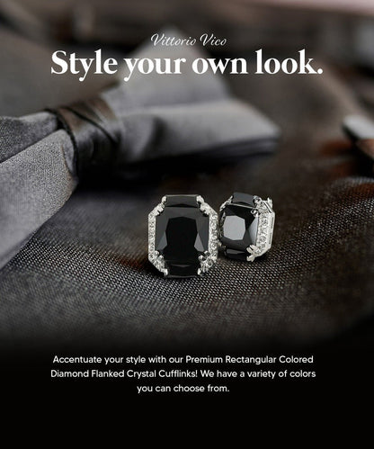 Vittorio Vico Large Rectangular Diamond Flanked Colorstone Crystal Cufflinks: CL 74XX Series - Black and Silver - Cufflinks - Vittorio Vico