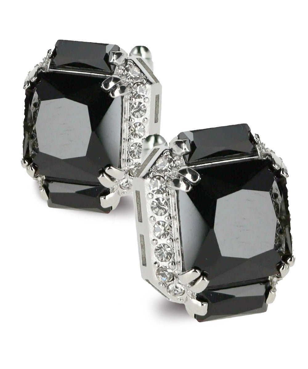 Vittorio Vico Large Rectangular Diamond Flanked Colorstone Crystal Cufflinks: CL 74XX Series - Black and Silver - Cufflinks - Vittorio Vico