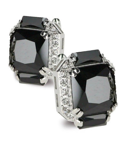 Vittorio Vico Large Rectangular Diamond Flanked Colorstone Crystal Cufflinks: CL 74XX Series - Black and Silver - Cufflinks - Vittorio Vico