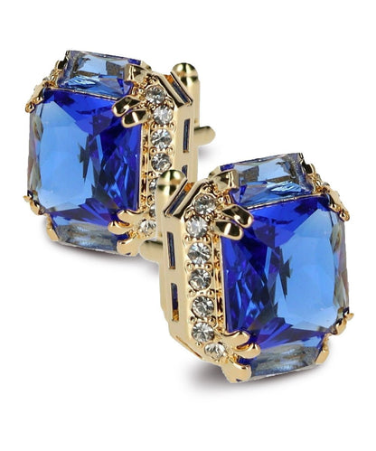 Vittorio Vico Large Rectangular Diamond Flanked Colorstone Crystal Cufflinks: CL 74XX Series - Blue and Gold - Cufflinks - Vittorio Vico