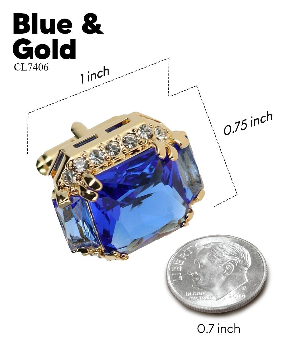 Vittorio Vico Large Rectangular Diamond Flanked Colorstone Crystal Cufflinks: CL 74XX Series - Blue and Gold - Cufflinks - Vittorio Vico