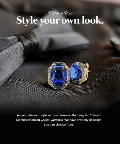 Vittorio Vico Large Rectangular Diamond Flanked Colorstone Crystal Cufflinks: CL 74XX Series - Blue and Gold - Cufflinks - Vittorio Vico