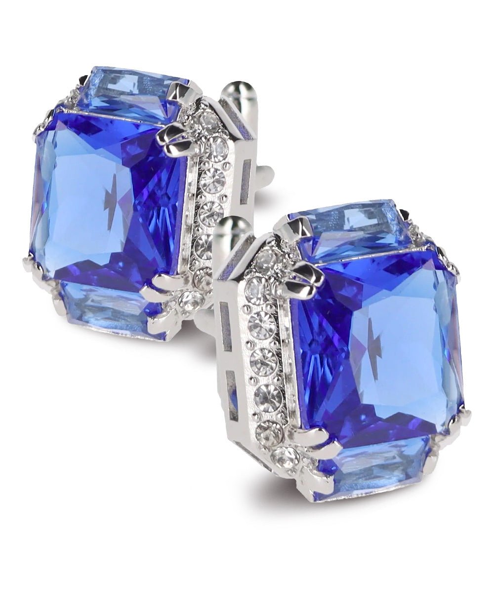 Vittorio Vico Large Rectangular Diamond Flanked Colorstone Crystal Cufflinks: CL 74XX Series - Blue and Silver - Cufflinks - Vittorio Vico