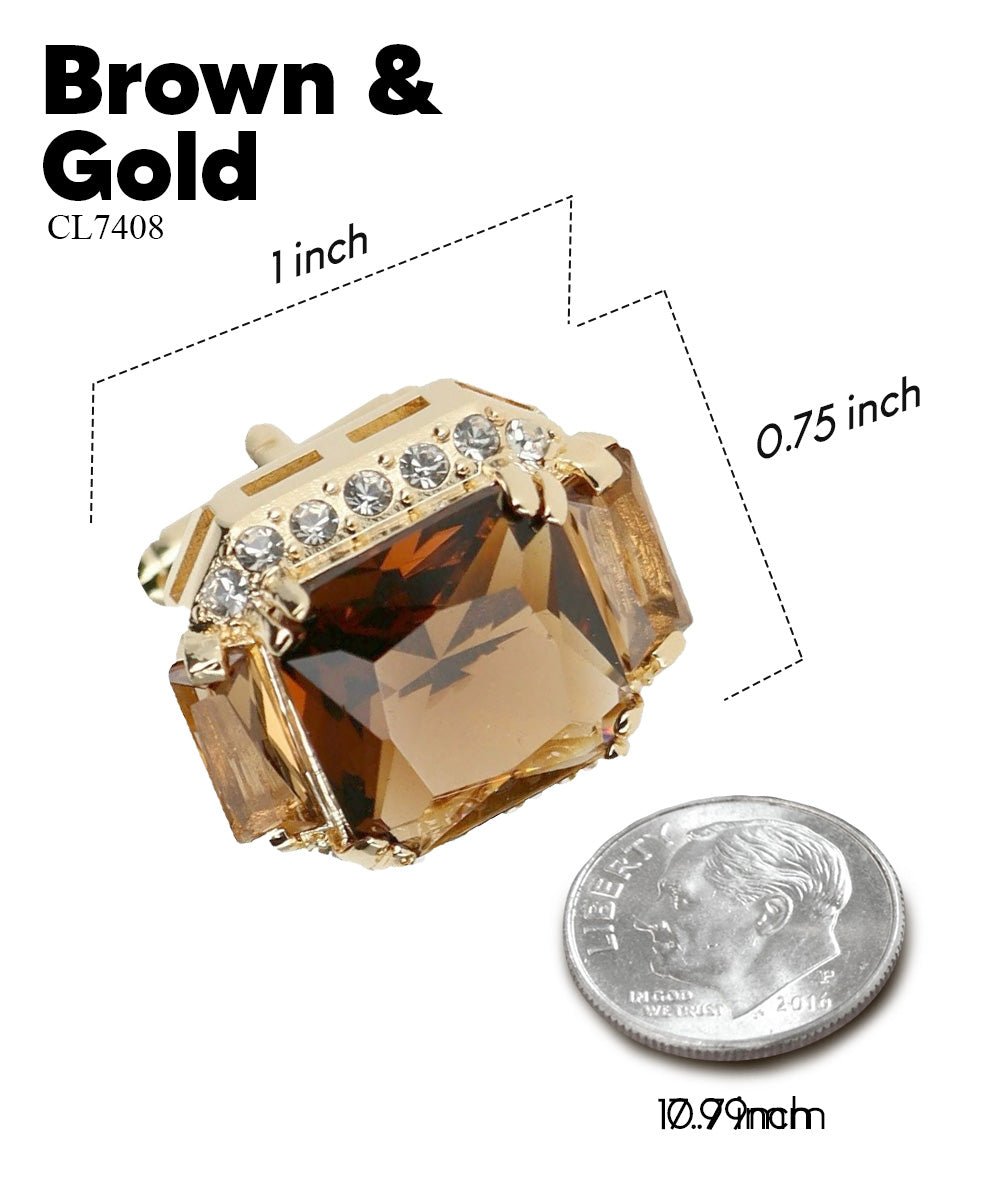 Vittorio Vico Large Rectangular Diamond Flanked Colorstone Crystal Cufflinks: CL 74XX Series - Brown and Gold - Cufflinks - Vittorio Vico