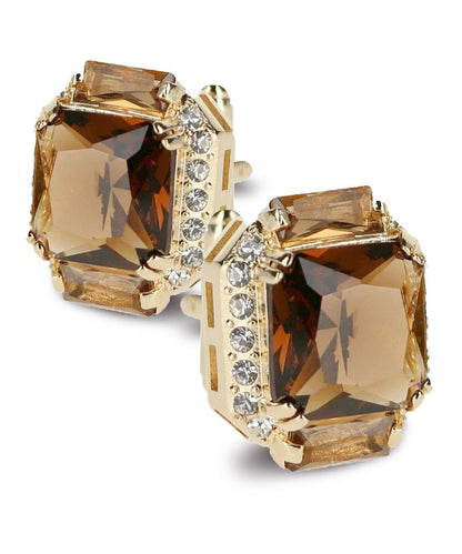 Vittorio Vico Large Rectangular Diamond Flanked Colorstone Crystal Cufflinks: CL 74XX Series - Brown and Gold - Cufflinks - Vittorio Vico