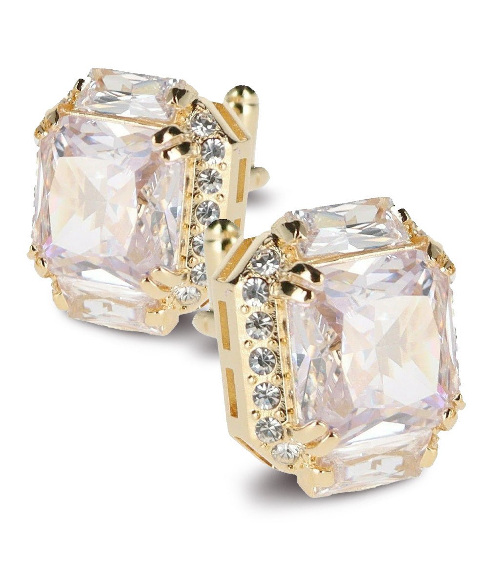 Vittorio Vico Large Rectangular Diamond Flanked Colorstone Crystal Cufflinks: CL 74XX Series - Clear and Gold - Cufflinks - Vittorio Vico