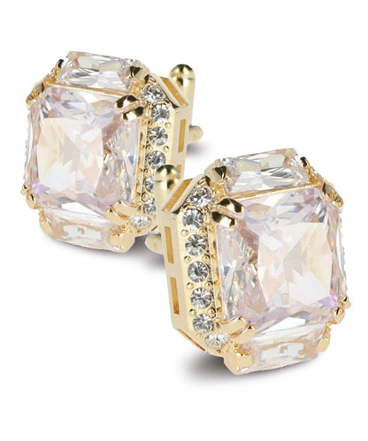 Vittorio Vico Large Rectangular Diamond Flanked Colorstone Crystal Cufflinks: CL 74XX Series - Clear and Gold - Cufflinks - Vittorio Vico