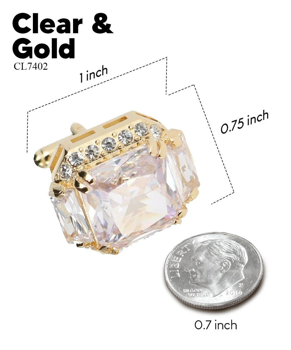 Vittorio Vico Large Rectangular Diamond Flanked Colorstone Crystal Cufflinks: CL 74XX Series - Clear and Gold - Cufflinks - Vittorio Vico