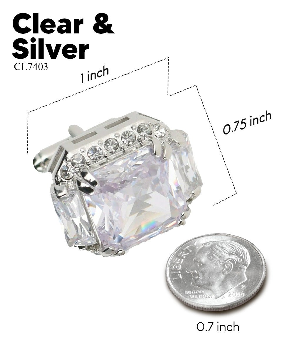 Vittorio Vico Large Rectangular Diamond Flanked Colorstone Crystal Cufflinks: CL 74XX Series - Clear and Silver - Cufflinks - Vittorio Vico