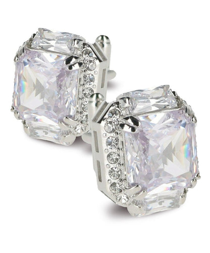 Vittorio Vico Large Rectangular Diamond Flanked Colorstone Crystal Cufflinks: CL 74XX Series - Clear and Silver - Cufflinks - Vittorio Vico