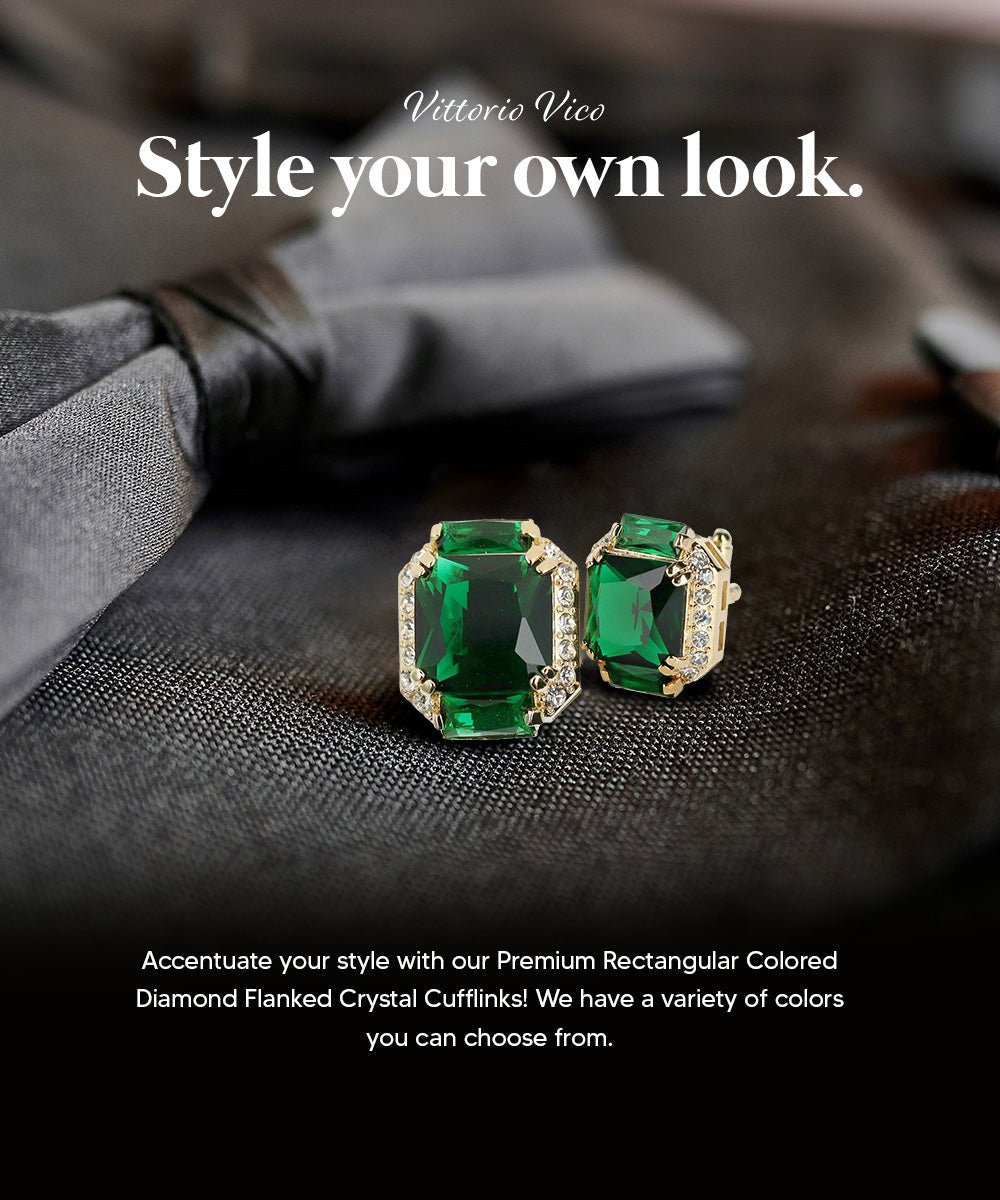 Vittorio Vico Large Rectangular Diamond Flanked Colorstone Crystal Cufflinks: CL 74XX Series - Black and Gold - Cufflinks - Vittorio Vico