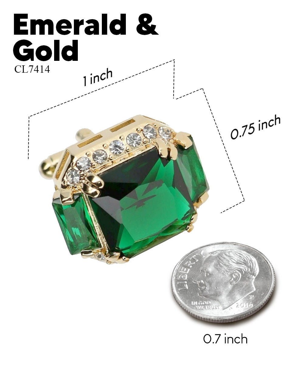 Vittorio Vico Large Rectangular Diamond Flanked Colorstone Crystal Cufflinks: CL 74XX Series - Emerald Green and Gold - Cufflinks - Vittorio Vico