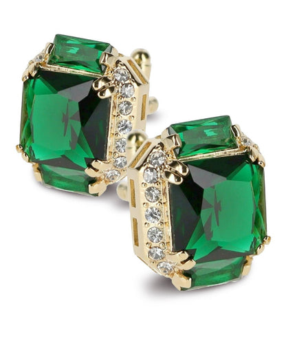 Vittorio Vico Large Rectangular Diamond Flanked Colorstone Crystal Cufflinks: CL 74XX Series - Emerald Green and Gold - Cufflinks - Vittorio Vico