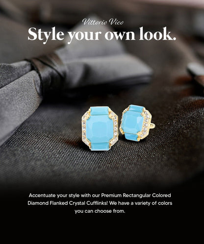 Vittorio Vico Large Rectangular Diamond Flanked Colorstone Crystal Cufflinks: CL 74XX Series - Matte Sky Blue and Gold - Cufflinks - Vittorio Vico