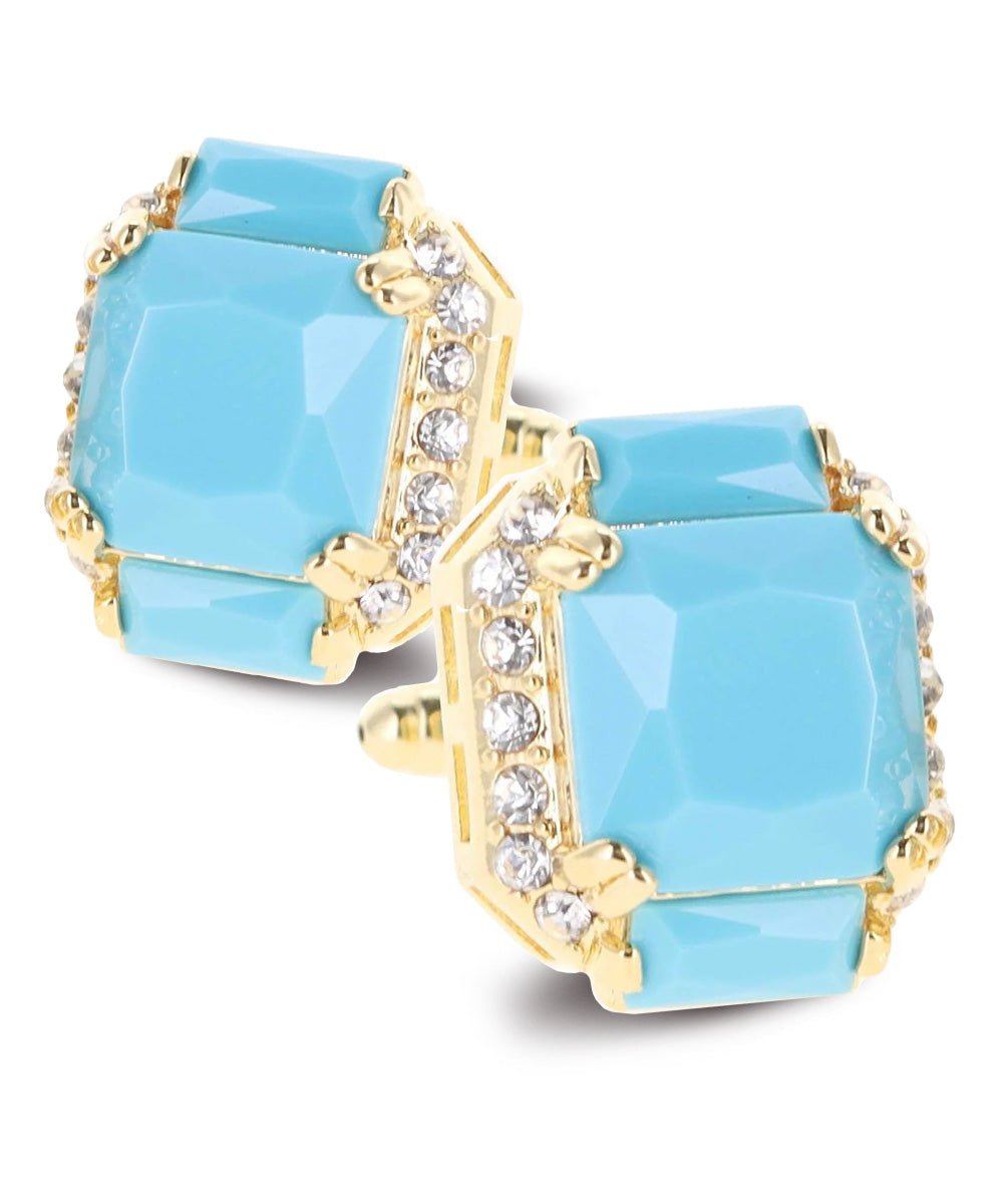 Vittorio Vico Large Rectangular Diamond Flanked Colorstone Crystal Cufflinks: CL 74XX Series - Matte Sky Blue and Gold - Cufflinks - Vittorio Vico