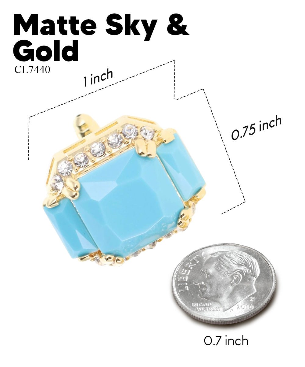 Vittorio Vico Large Rectangular Diamond Flanked Colorstone Crystal Cufflinks: CL 74XX Series - Matte Sky Blue and Gold - Cufflinks - Vittorio Vico